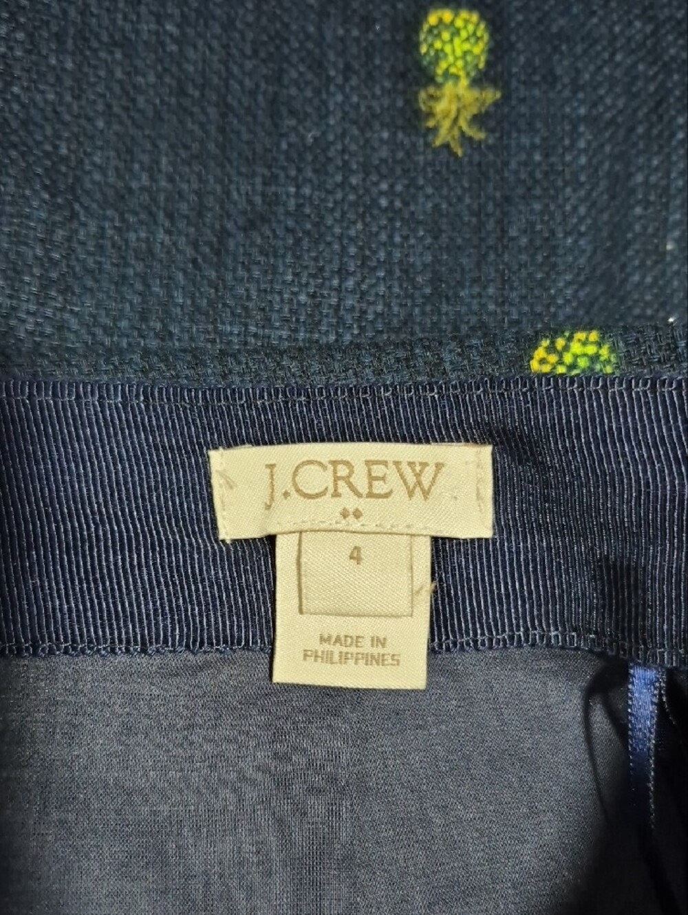 J. Crew Navy Pencil Skirt with Lime Pineapple Embroidery - Picture 4 of 5